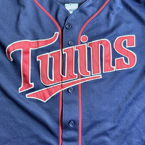 Vintage Minnesota Twins Jacque Jones #11 Majestic Jersey XL Navy Blue Baseball - Picture 6 of 9